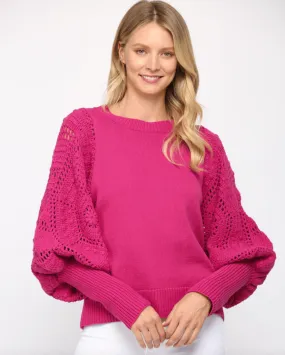 FATE Handknit puff sweater in pink berry FC-818