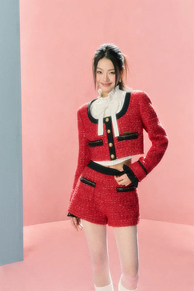 (Final Sale) White Collar knitted Patchwork Long Sleeve Shirt