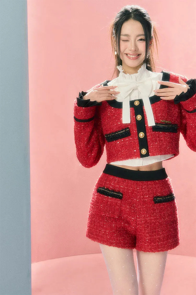 (Final Sale) White Collar knitted Patchwork Long Sleeve Shirt