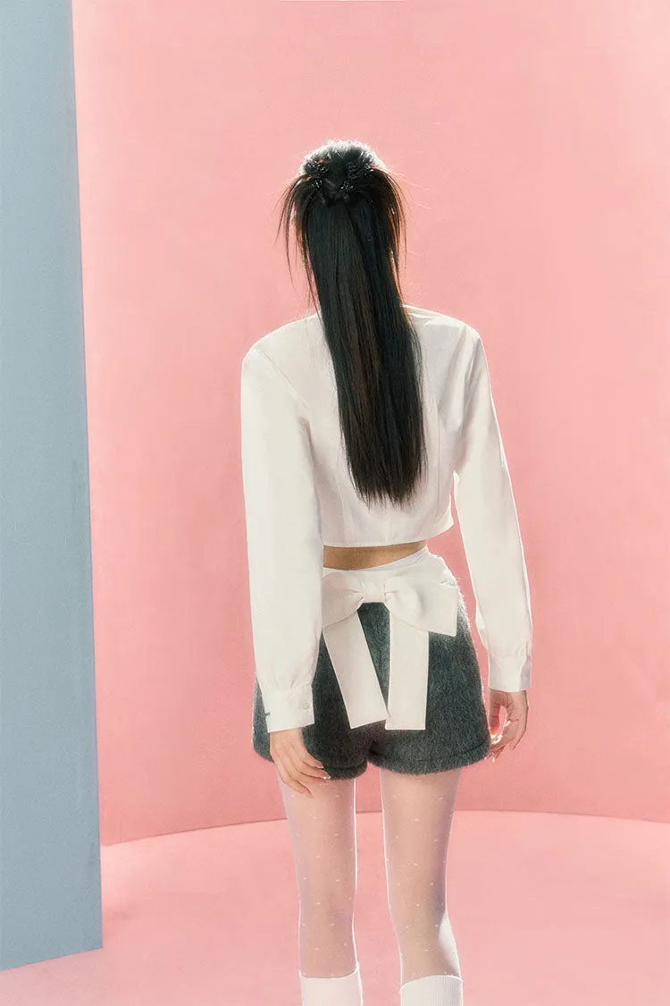 (Final Sale) White Collar knitted Patchwork Long Sleeve Shirt