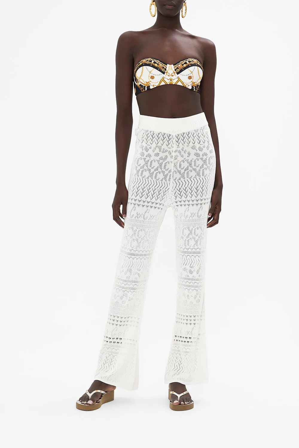 FLARED POINTELLE KNIT PANT SEA CHARM