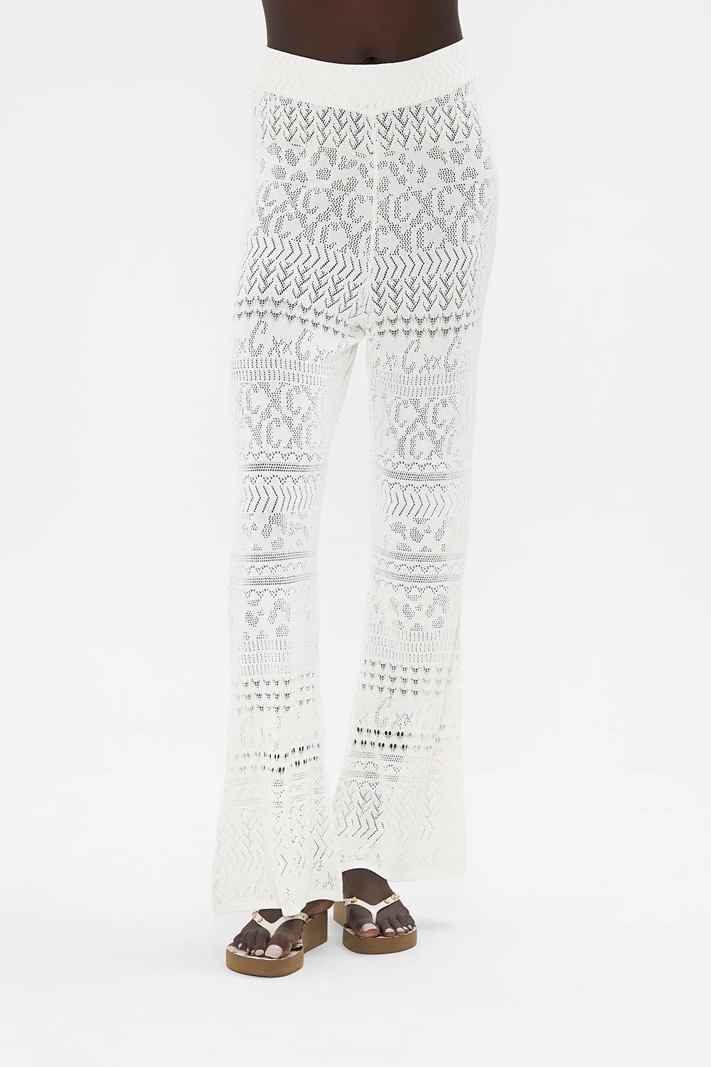 FLARED POINTELLE KNIT PANT SEA CHARM