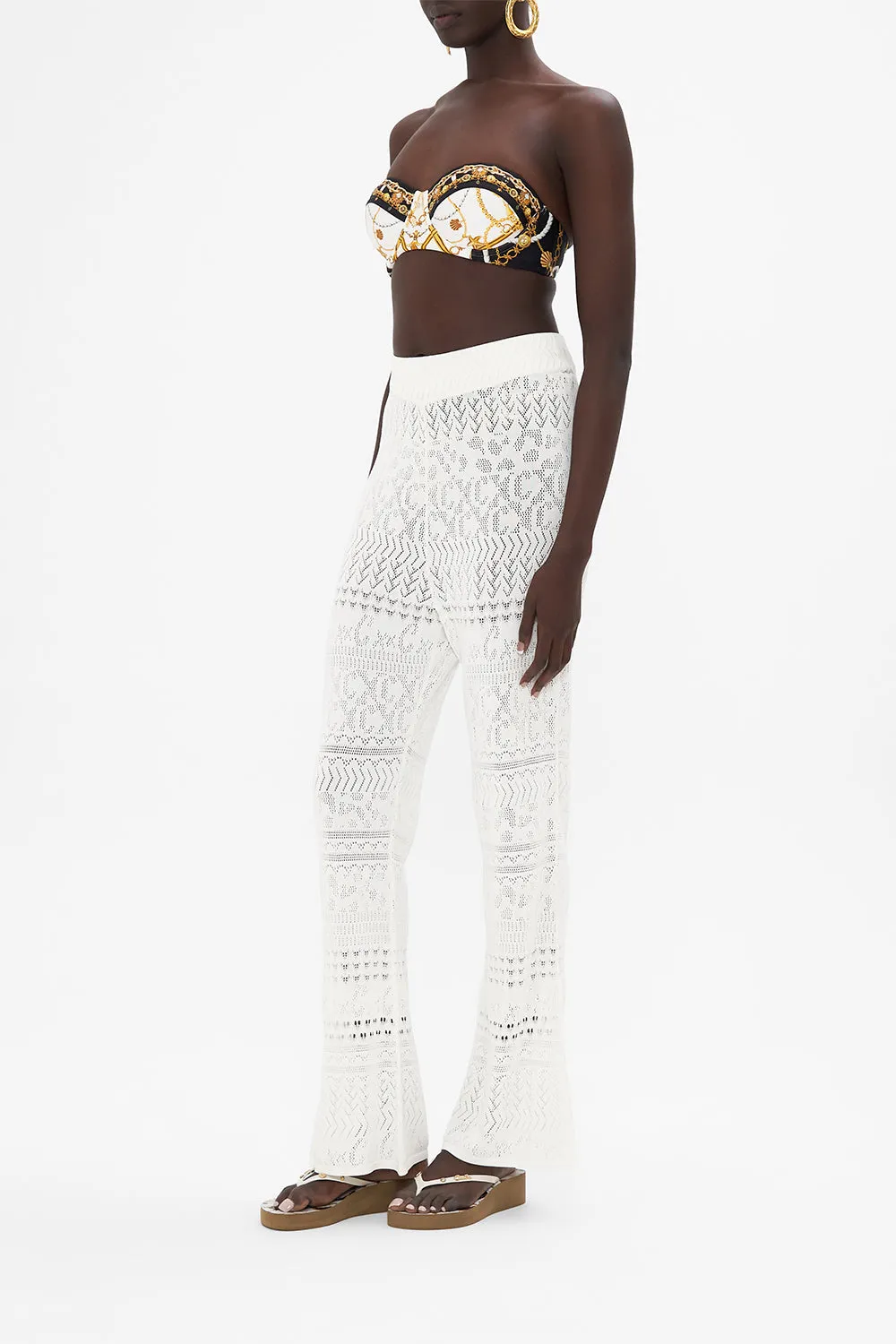 FLARED POINTELLE KNIT PANT SEA CHARM