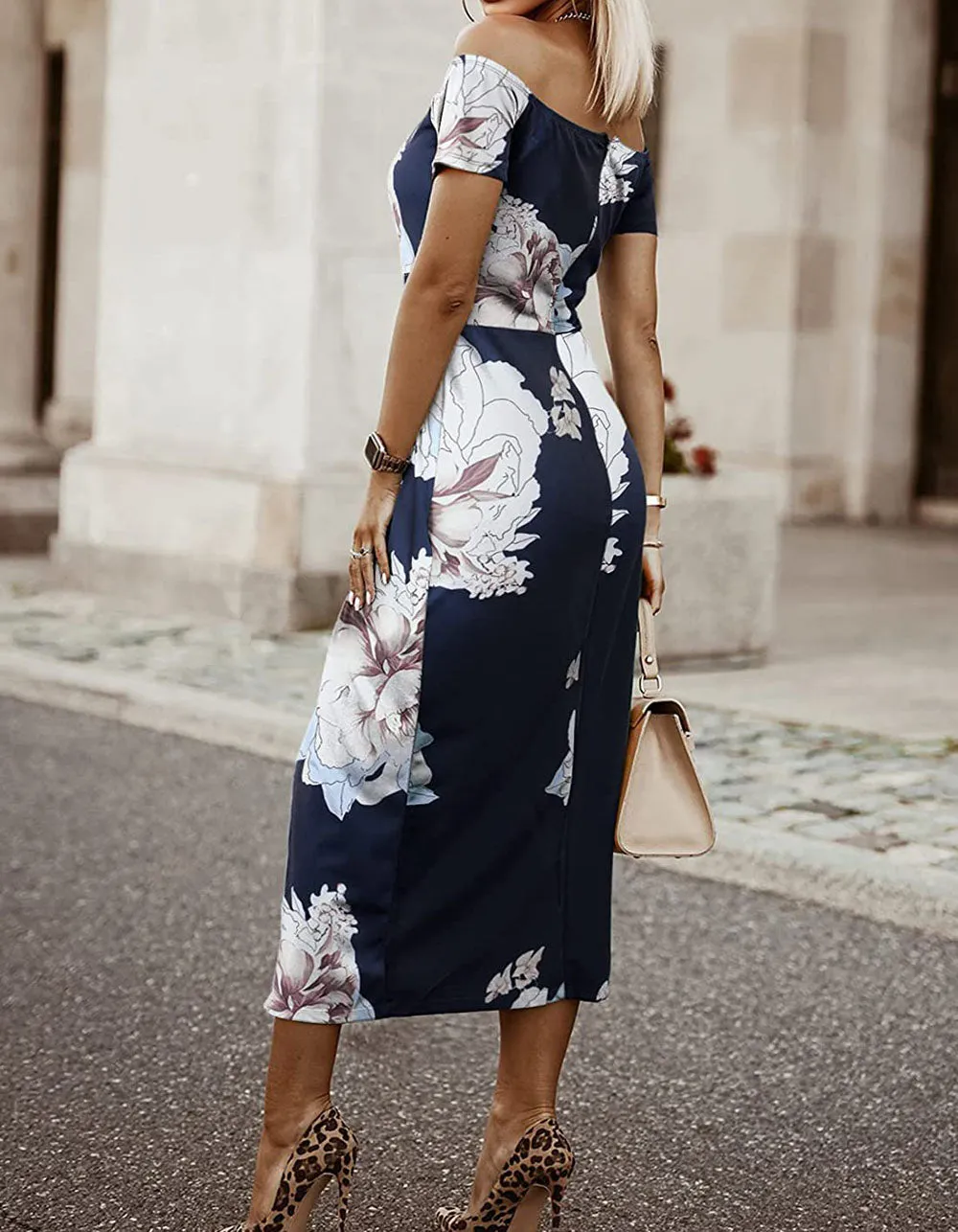 Floral Print Slits Off Shoulder Party Bodycon Dresses