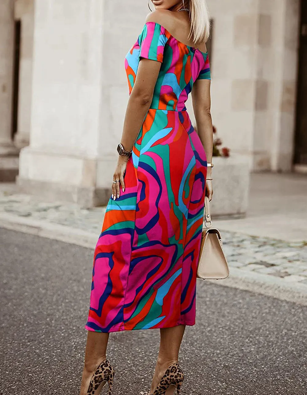 Floral Print Slits Off Shoulder Party Bodycon Dresses