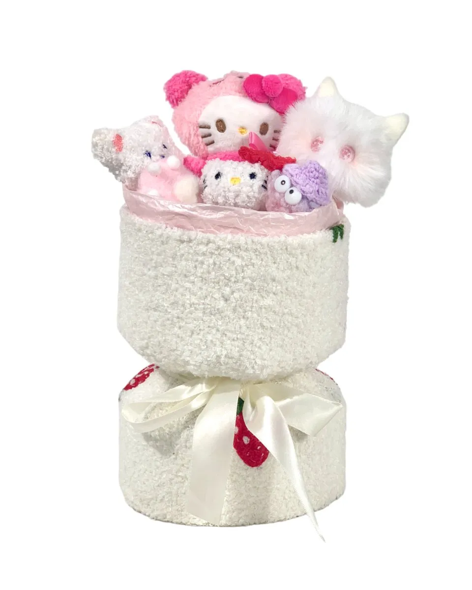 Fluffy Soft Toy Knit Bouquet - Kitty Bearie White