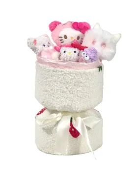 Fluffy Soft Toy Knit Bouquet - Kitty Bearie White