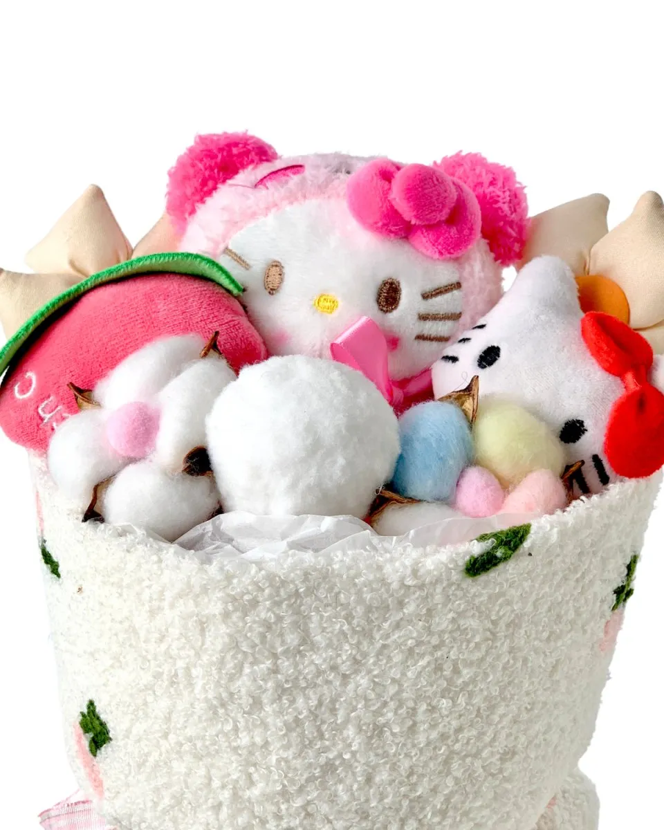 Fluffy Soft Toy Knit Bouquet - Kitty Peachy