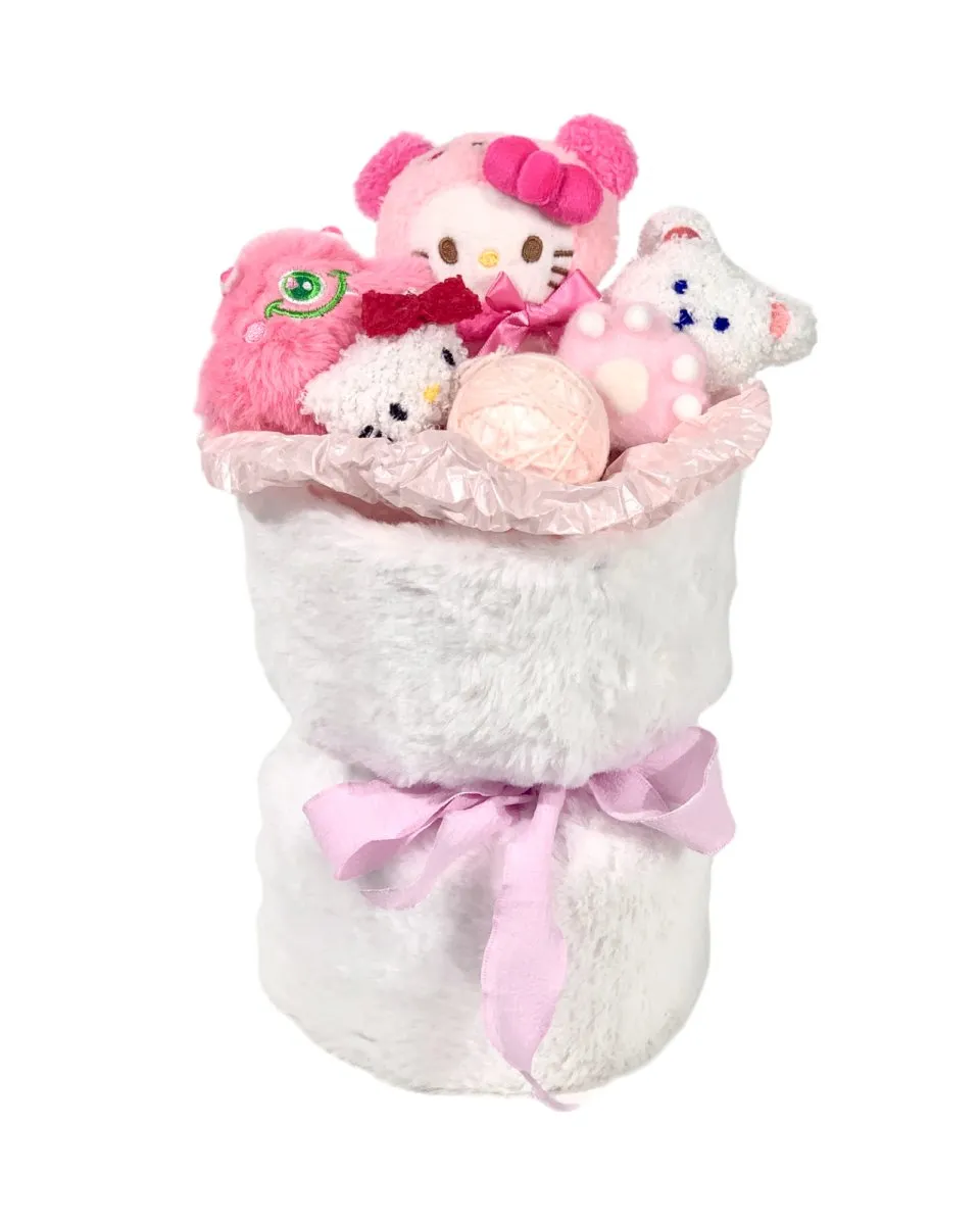Fluffy Soft Toy Knit Bouquet - Pink Flossy Kitty