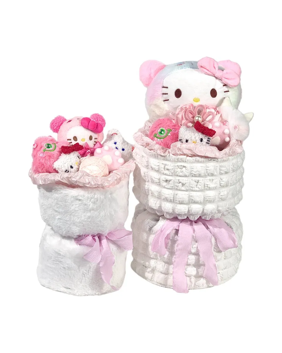 Fluffy Soft Toy Knit Bouquet - Pink Flossy Kitty