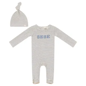 Fragile Blue Stripe Stretch Knit Footie   Hat