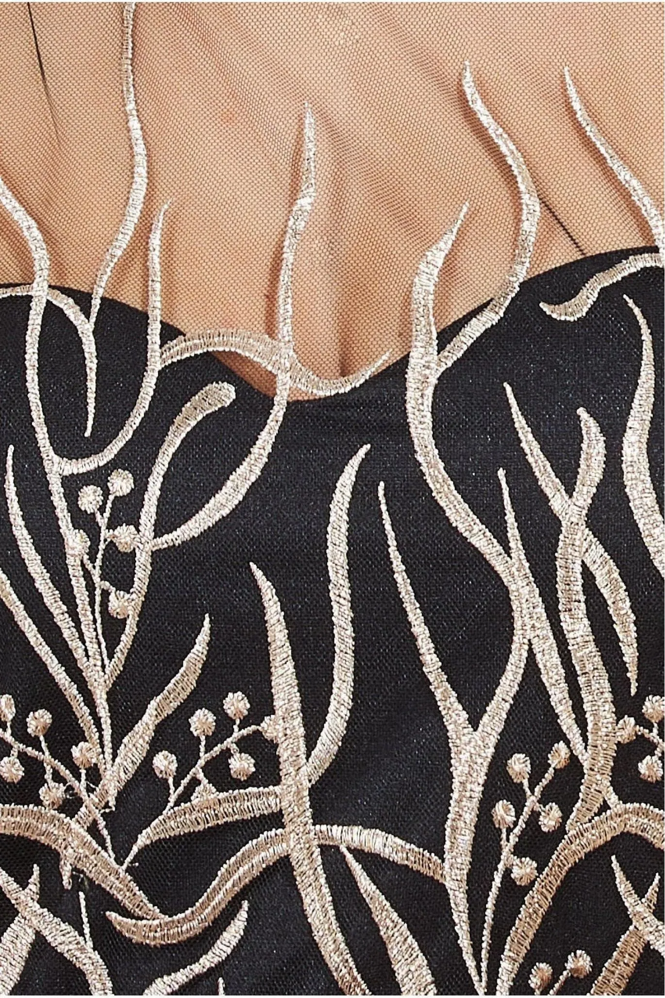 Goddiva Embroidered Mesh Midi Dress - Black
