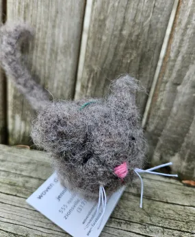 Gray Tabby Kitten- TG-20 Felted Knitted 3LSWool Yarn  2 1/2" x 3"