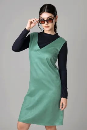 Green Suede Bodycon Pinafore Dress For Women