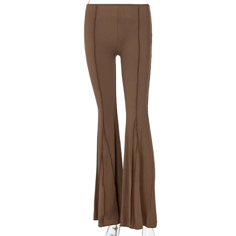 Hip Huggers Bell Bottoms Ribbed Stretch Flare Pants Groovy Seams Hippie Low Waist Leggings Brown Black Light Gray Or White Available In Sizes Small Medium Or Large