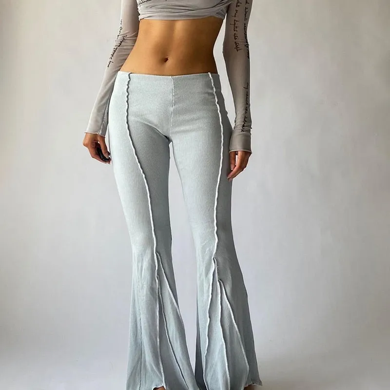 Hip Huggers Bell Bottoms Ribbed Stretch Flare Pants Groovy Seams Hippie Low Waist Leggings Brown Black Light Gray Or White Available In Sizes Small Medium Or Large