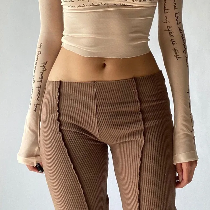 Hip Huggers Bell Bottoms Ribbed Stretch Flare Pants Groovy Seams Hippie Low Waist Leggings Brown Black Light Gray Or White Available In Sizes Small Medium Or Large