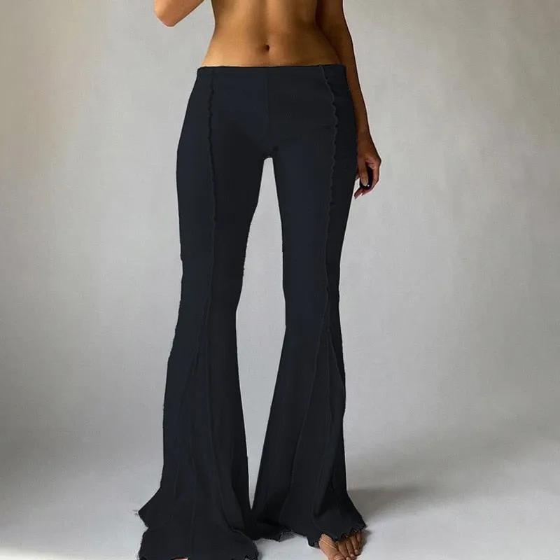 Hip Huggers Bell Bottoms Ribbed Stretch Flare Pants Groovy Seams Hippie Low Waist Leggings Brown Black Light Gray Or White Available In Sizes Small Medium Or Large