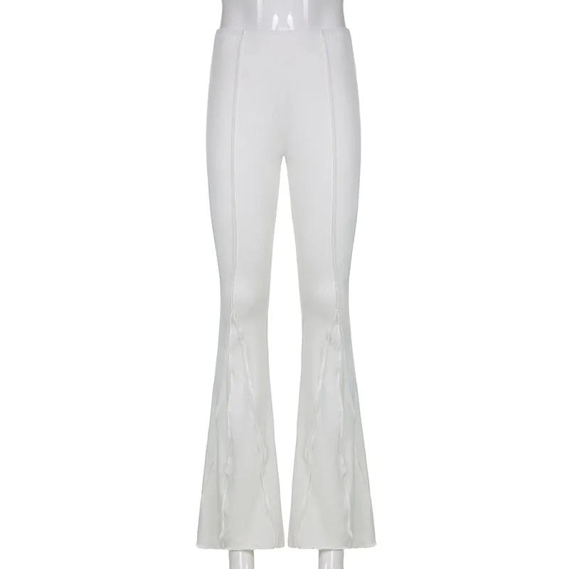 Hip Huggers Bell Bottoms Ribbed Stretch Flare Pants Groovy Seams Hippie Low Waist Leggings Brown Black Light Gray Or White Available In Sizes Small Medium Or Large