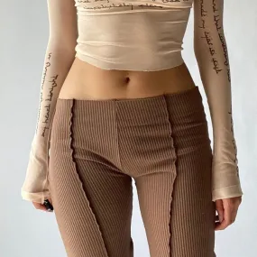 Hip Huggers Bell Bottoms Ribbed Stretch Flare Pants Groovy Seams Hippie Low Waist Leggings Brown Black Light Gray Or White Available In Sizes Small Medium Or Large