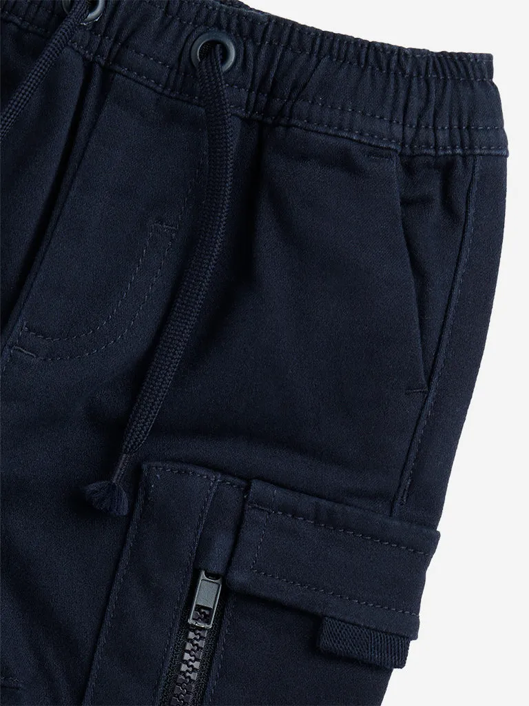 HOP Baby Navy Cargo-Style High-Rise Joggers