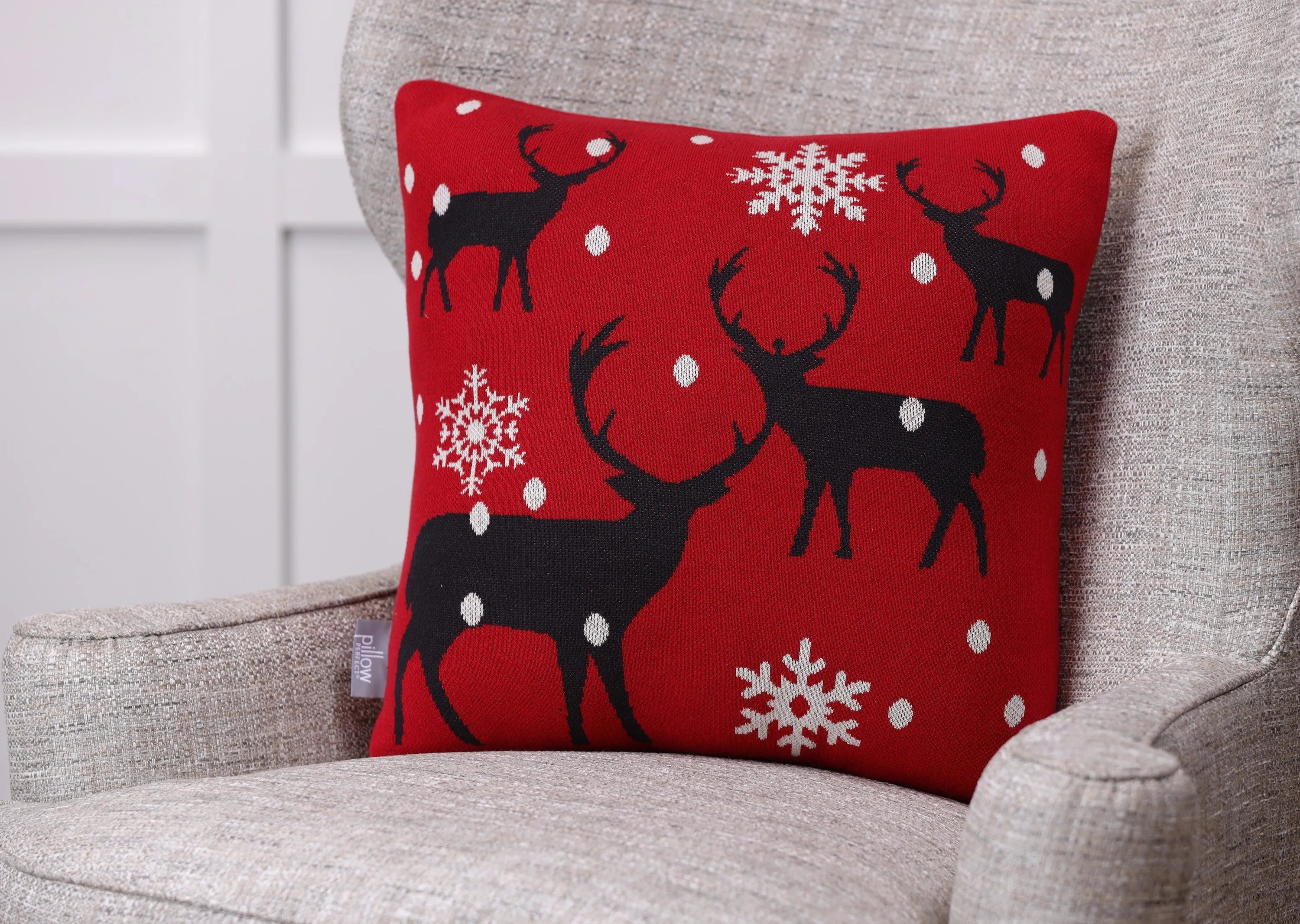 Indoor Christmas Bucks in Snow 18-inch Throw Pillow