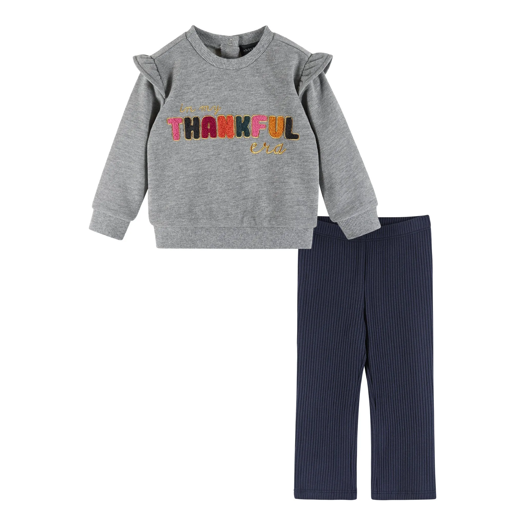 Infant "THANKFUL" Sweater & Legging Set | Grey Navy