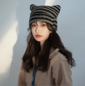JCH303503 Knitted Stripe Cat Ears Hat