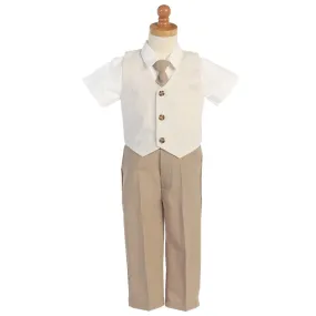 Khaki Seersucker Vest Pant Suit Set Boys 5-7