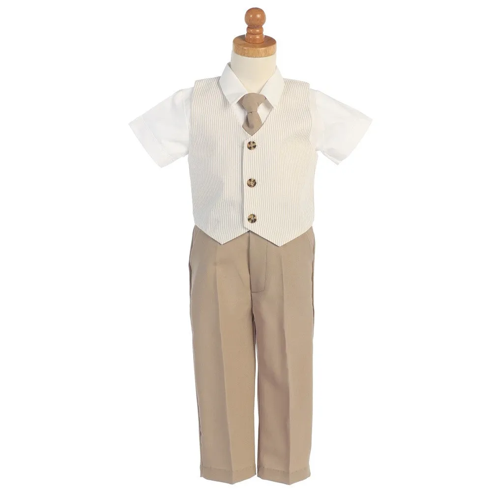 Khaki Seersucker Vest Pant Suit Set Boys 5-7