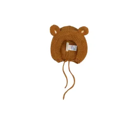 Knitted Bear Bonnet - Caramel