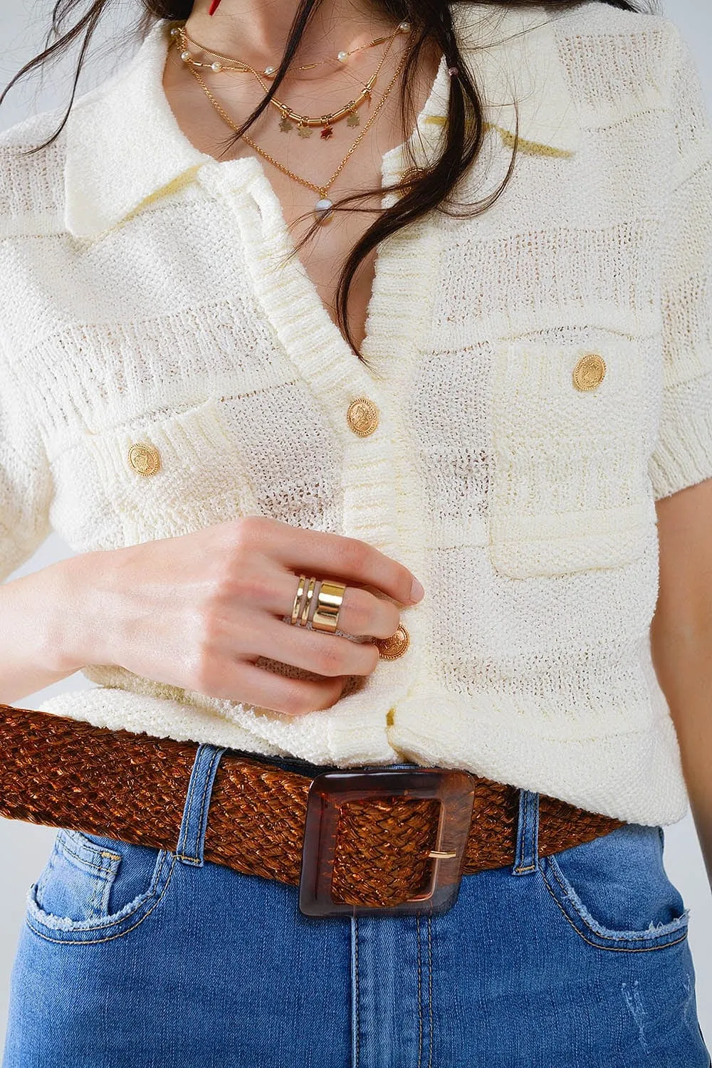 Knitted Cardigan Button Up Shirt With Chestpockets