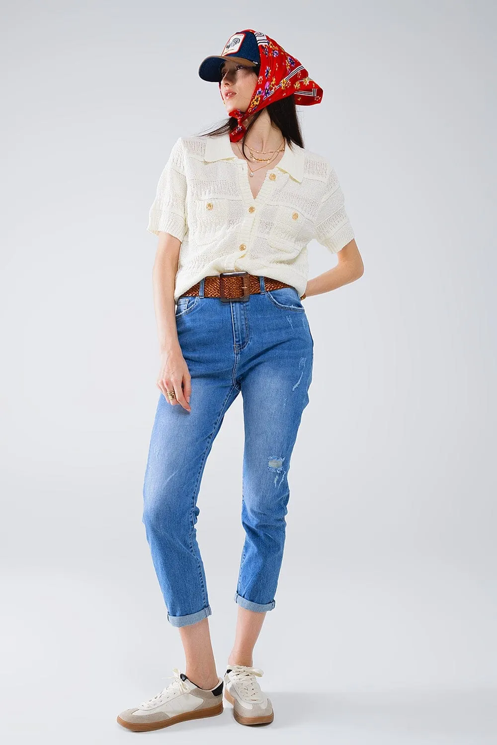 Knitted Cardigan Button Up Shirt With Chestpockets