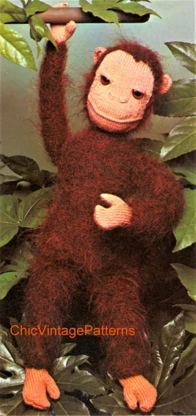 Knitted Monkey Pattern, Vintage Soft Toy, Instant Download