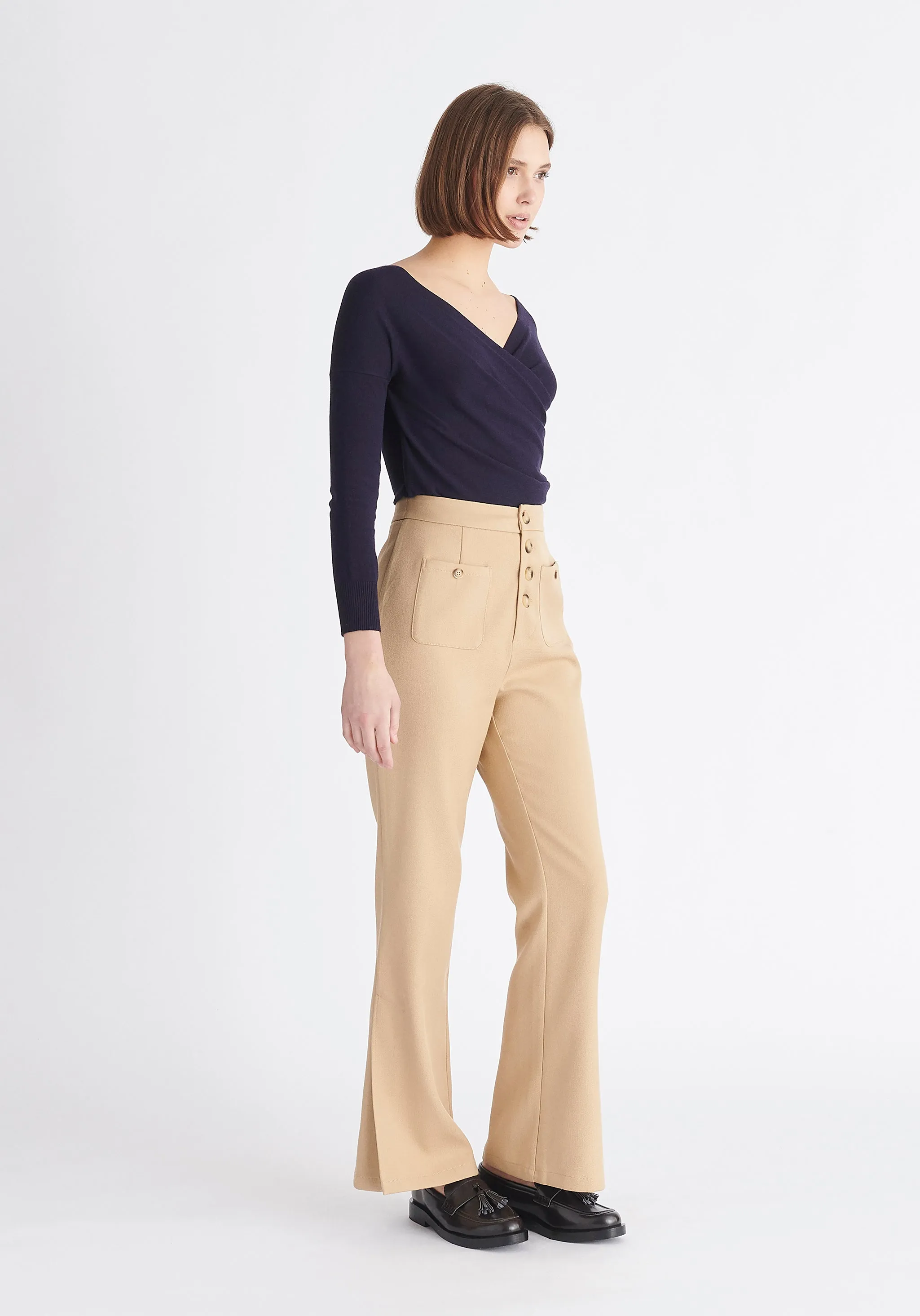 Knitted Wrap Top with Long Sleeves