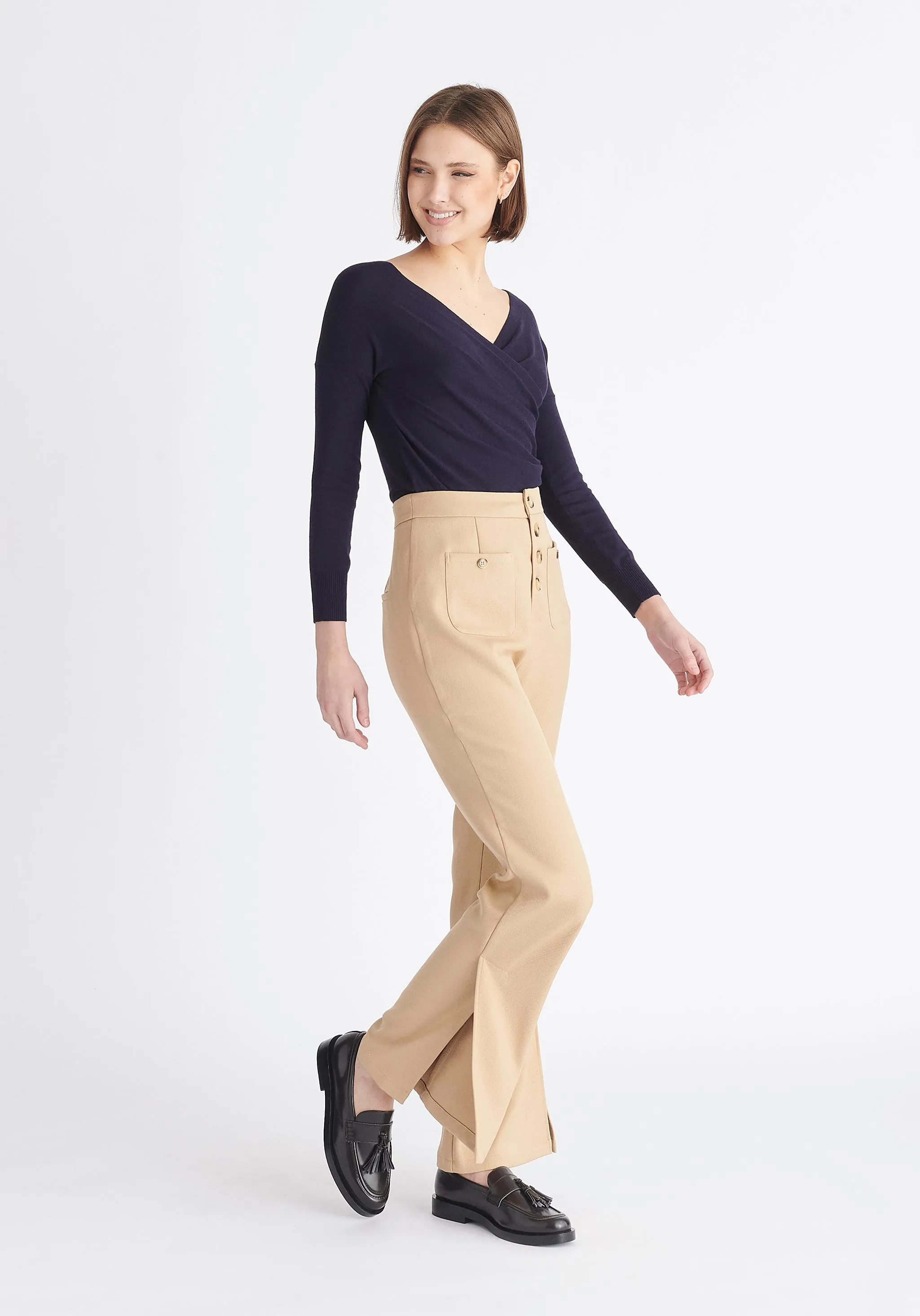 Knitted Wrap Top with Long Sleeves
