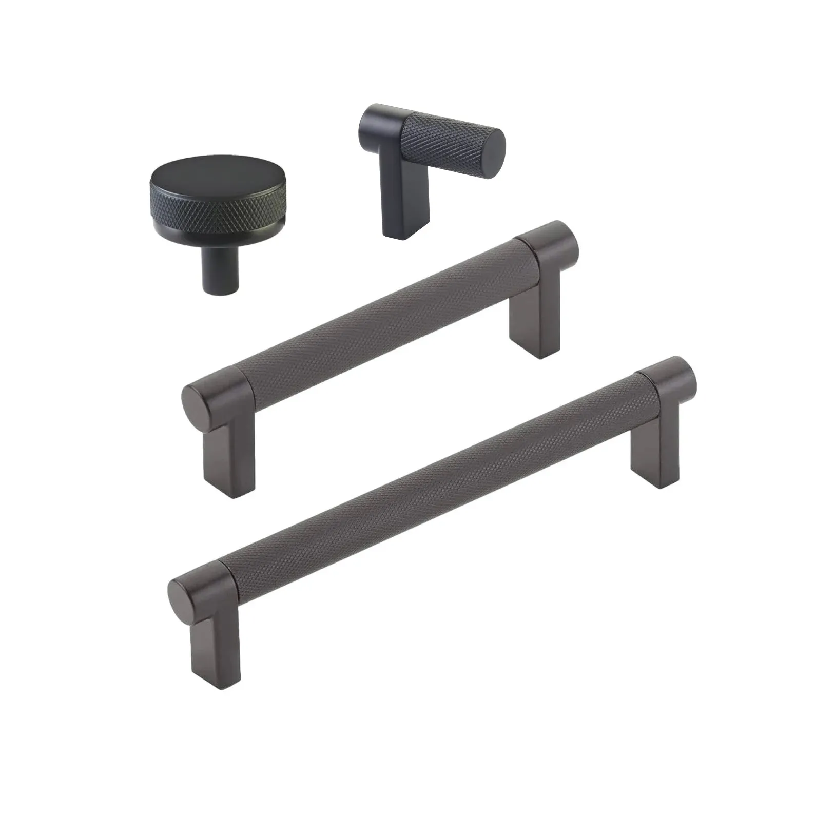 Knurled Matte Black Cabinet Knobs and Drawer Pulls