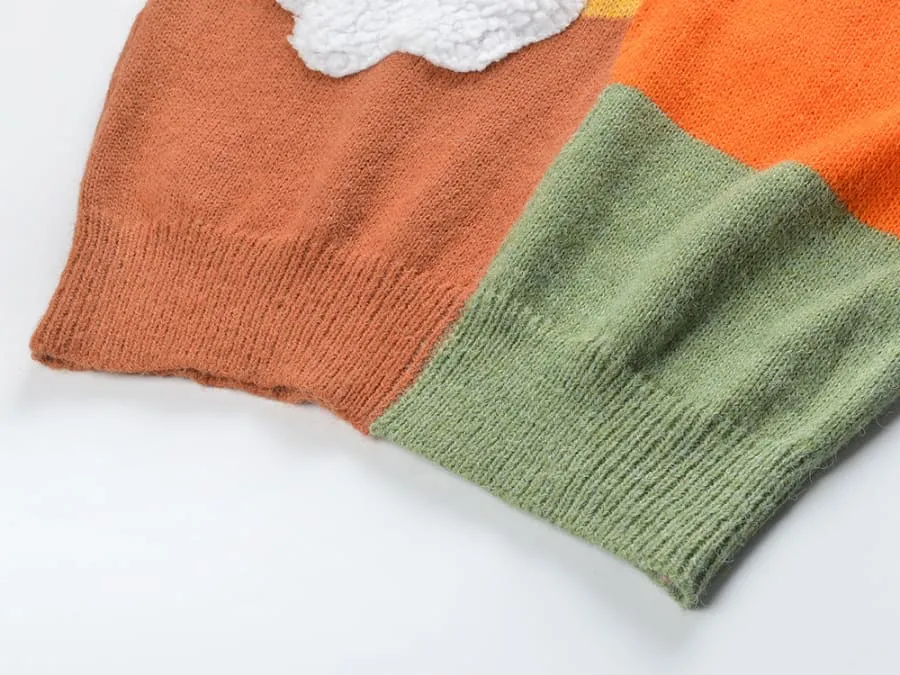 Ladies Rainbow Cloud Short Sweater in Fun Patchwork Design