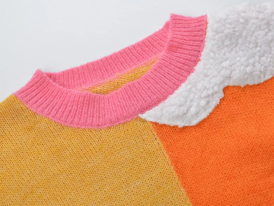 Ladies Rainbow Cloud Short Sweater in Fun Patchwork Design