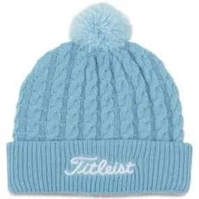Ladies Titleist Cable Knit Pom Pom Hat Sky/White