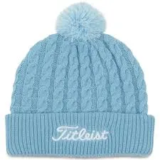 Ladies Titleist Cable Knit Pom Pom Hat Sky/White