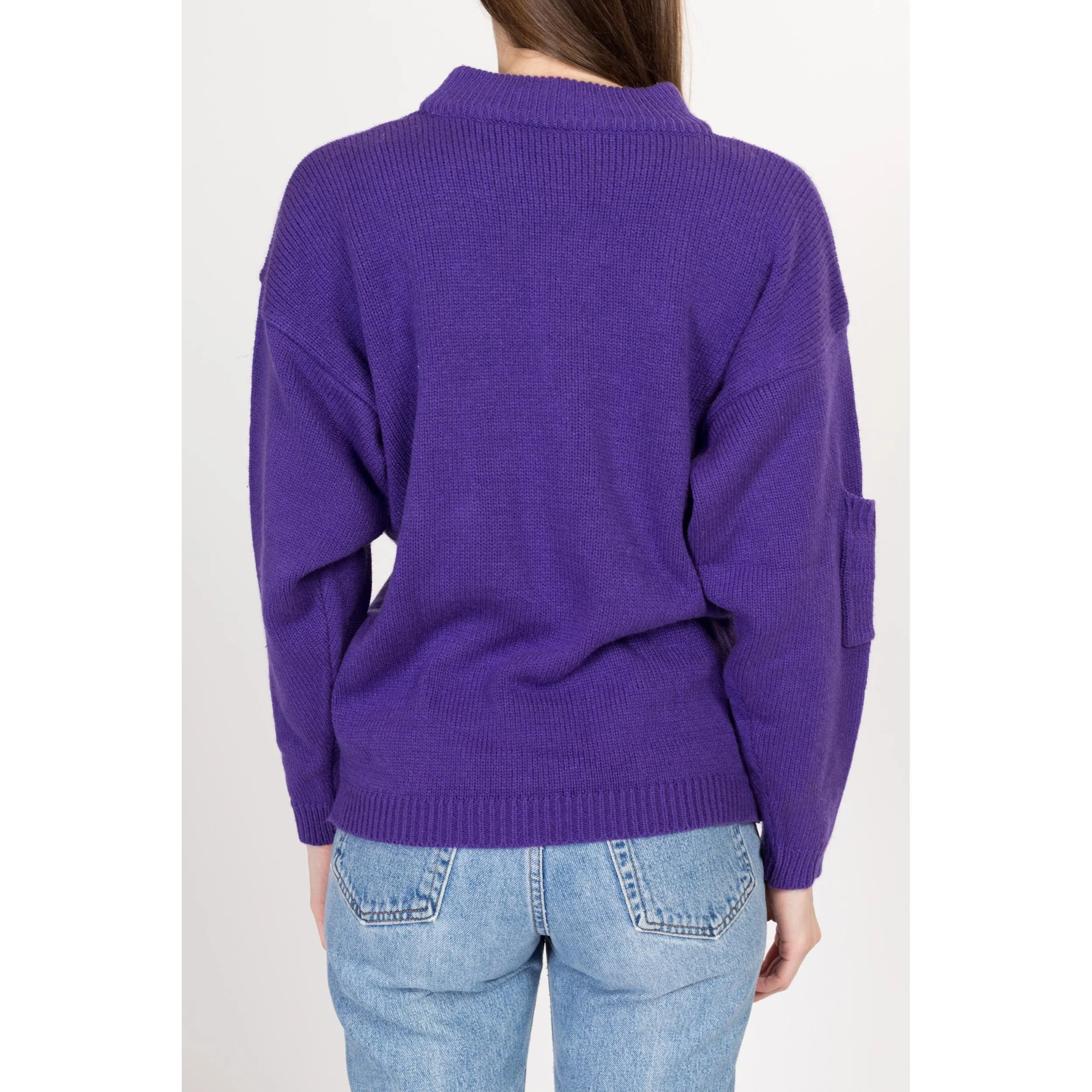 Large 80s Purple Mockneck Pocket Sweater