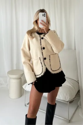 Laura cream leopard piped jacket