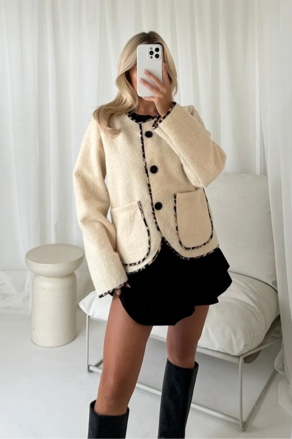 Laura cream leopard piped jacket