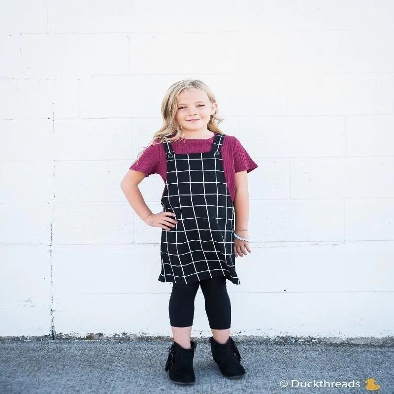 Little Girls Grid Overall Dress with Front Pocket
