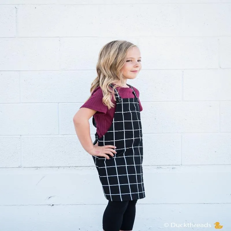 Little Girls Grid Overall Dress with Front Pocket