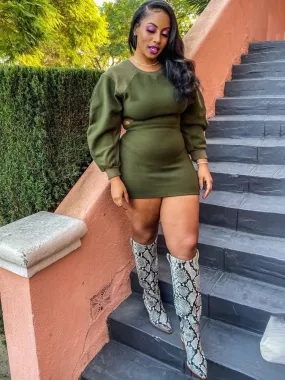 Long Sleeves Round Neck Mini Dresses