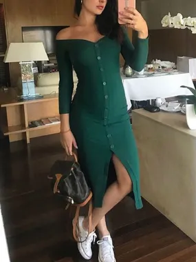 Maternity Slim Solid Color Strapless Button Dress