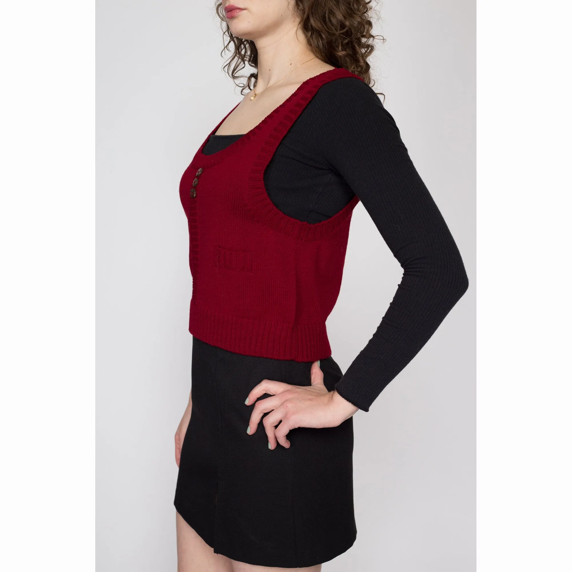 Med-Lrg 80s Wine Red Knit Vest Top