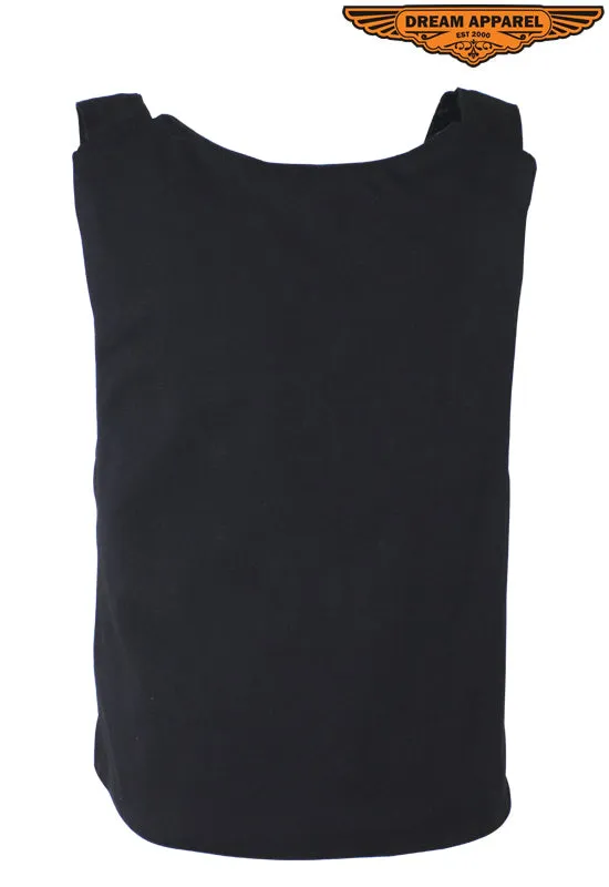 Mens Black Canvas Motorcycle Bullet Vest with Front Zipper Closure